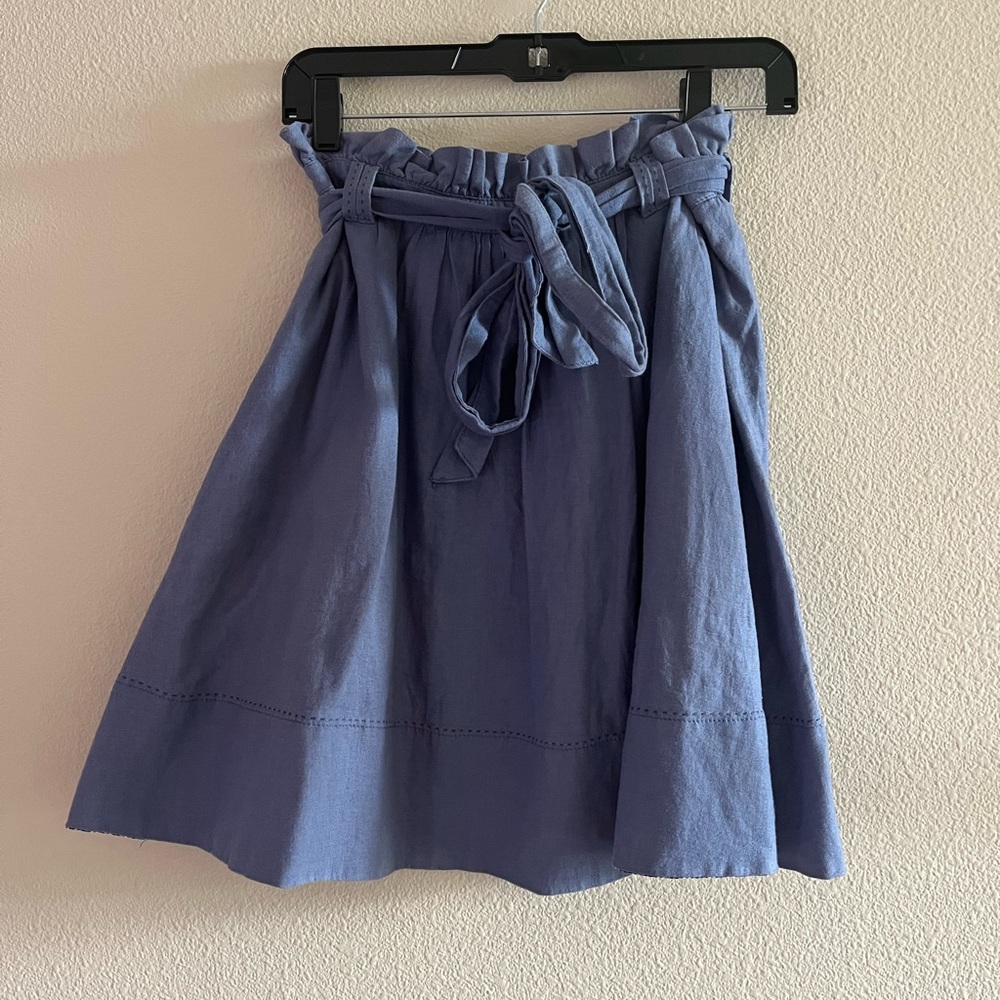 Anthropologie Blue Linen A-line Skirt
